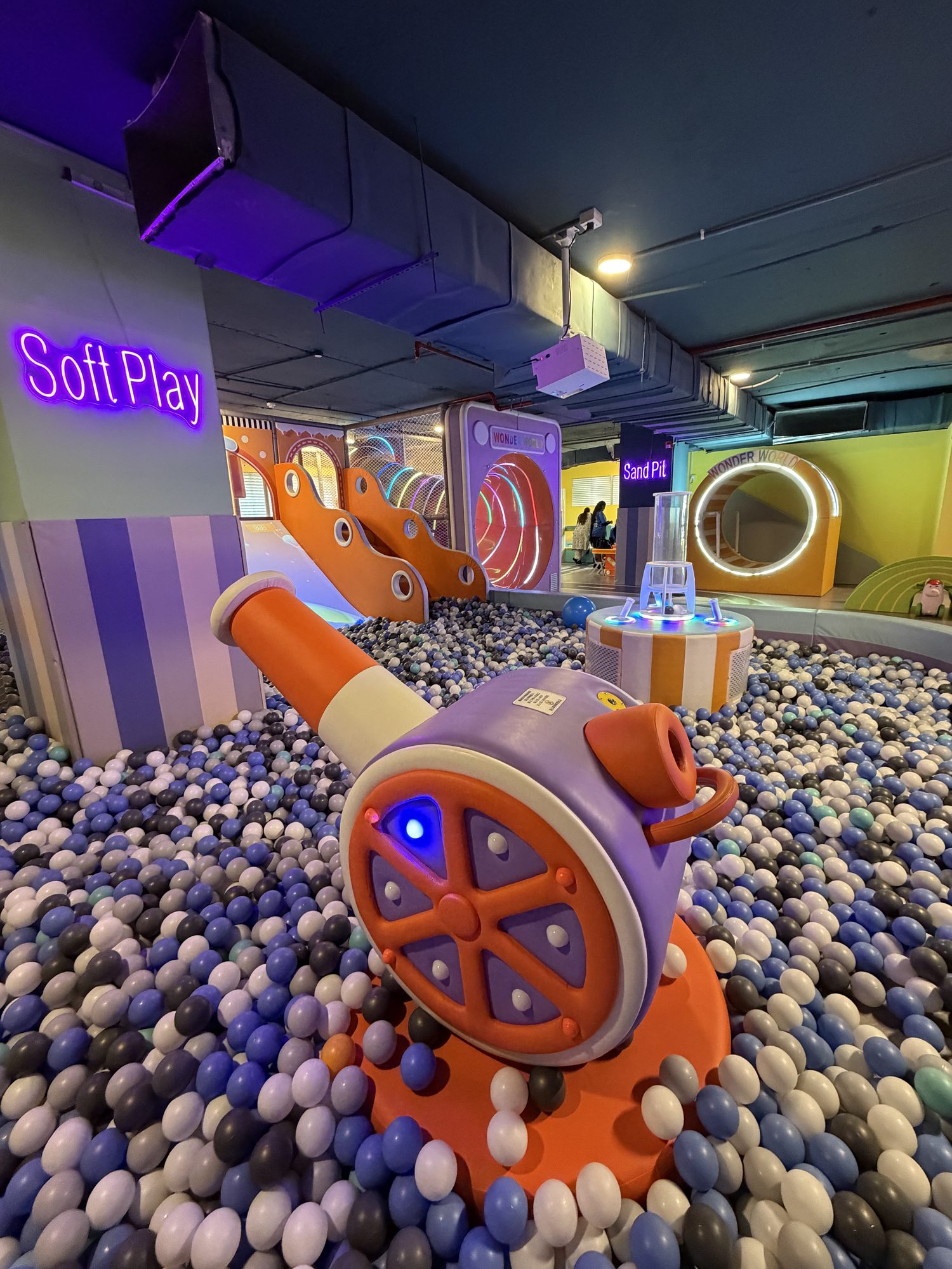 Soft Play & Sand Pit signs at the Saddar venue